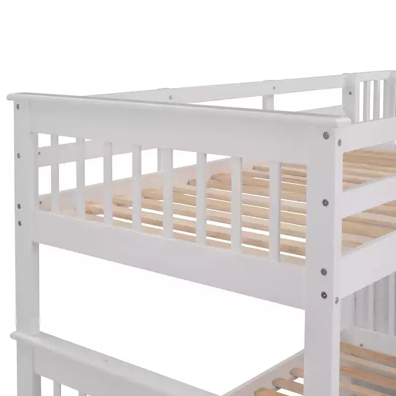 Letto a castello singolo su singolo con scaletta per bambini, struttura a letto a castello con cassetti portaoggetti e ringhiera di sicurezza per camera da letto o dormitorio