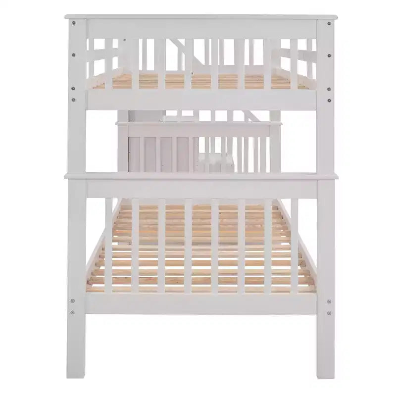Letto a castello singolo su singolo con scaletta per bambini, struttura a letto a castello con cassetti portaoggetti e ringhiera di sicurezza per camera da letto o dormitorio