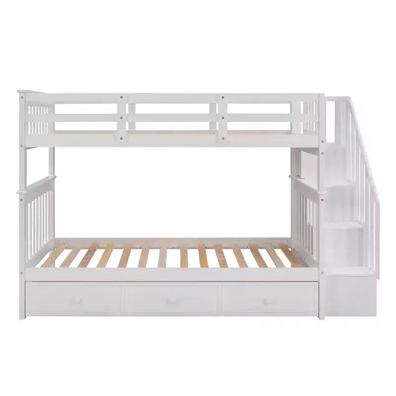 Letto a castello singolo su singolo con scaletta per bambini, struttura a letto a castello con cassetti portaoggetti e ringhiera di sicurezza per camera da letto o dormitorio