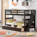 Stairway Twin over Twin Bunk Bed for Kids, Bunk Bed Frame with Storage Drawers and Guard Rail for Bedroom Dorm