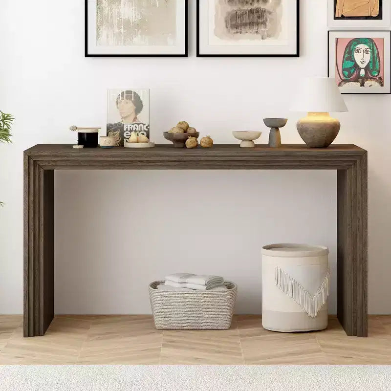 Tavolo d'ingresso moderno Okak con impiallacciatura in Paulownia, consolle dal design unico e piano spesso, tavolo d'accento per ingresso, soggiorno