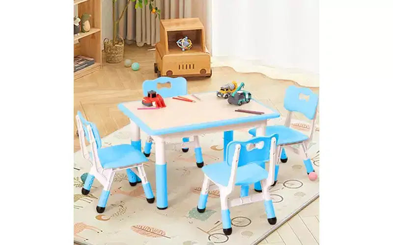GustoWave Kids Table&Chairs Set (4-Piece) Height Adjustable - 32 Wipe-Clean Craft Table with Anti-Slip Legs & Organizer