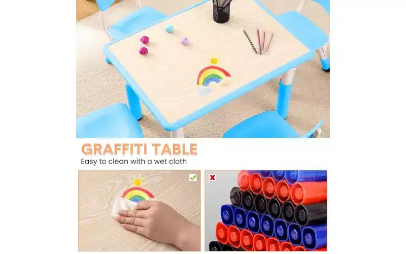 GustoWave Kids Table&Chairs Set (4-Piece) Height Adjustable - 32 Wipe-Clean Craft Table with Anti-Slip Legs & Organizer