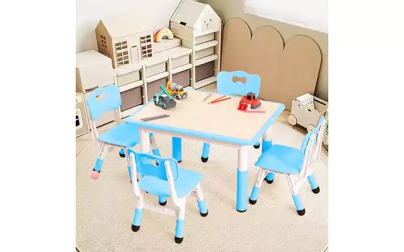 GustoWave Kids Table&Chairs Set (4-Piece) Height Adjustable - 32 Wipe-Clean Craft Table with Anti-Slip Legs & Organizer