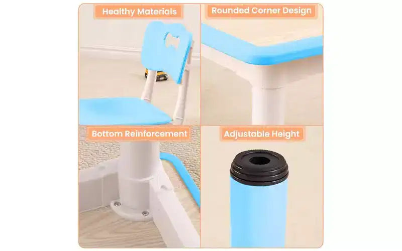 GustoWave Kids Table&Chairs Set (4-Piece) Height Adjustable - 32 Wipe-Clean Craft Table with Anti-Slip Legs & Organizer