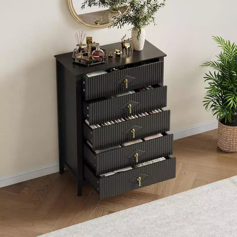 COZONY 42.9 Tall Fluted 5-Drawer Dresser, Modern Wood Chest of Drawers for Bedroom, Storage Organizer Cabinet for Living Room, Hallway