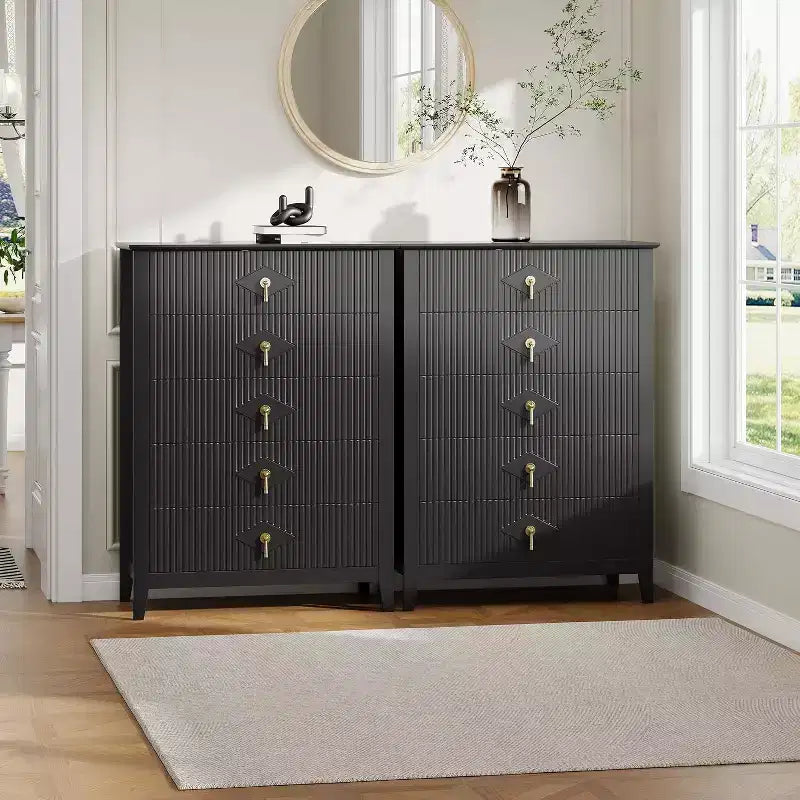 COZONY 42.9 Tall Fluted 5-Drawer Dresser, Modern Wood Chest of Drawers for Bedroom, Storage Organizer Cabinet for Living Room, Hallway