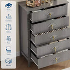 COZONY 42.9 Tall Fluted 5-Drawer Dresser, Modern Wood Chest of Drawers for Bedroom, Storage Organizer Cabinet for Living Room, Hallway