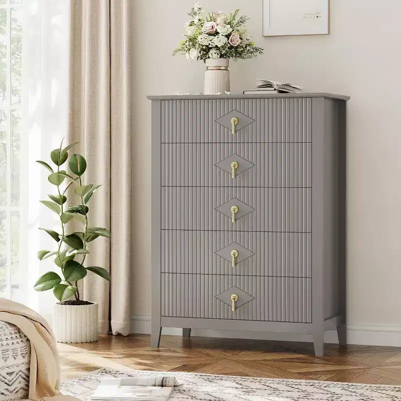 COZONY 42.9 Tall Fluted 5-Drawer Dresser, Modern Wood Chest of Drawers for Bedroom, Storage Organizer Cabinet for Living Room, Hallway