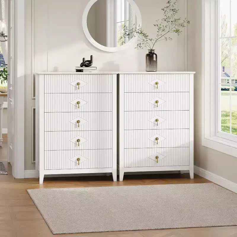 COZONY 42.9 Tall Fluted 5-Drawer Dresser, Modern Wood Chest of Drawers for Bedroom, Storage Organizer Cabinet for Living Room, Hallway