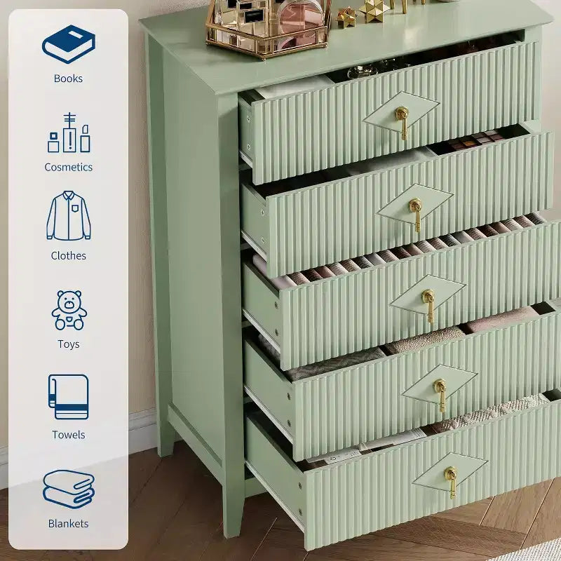 COZONY 42.9 Tall Fluted 5-Drawer Dresser, Modern Wood Chest of Drawers for Bedroom, Storage Organizer Cabinet for Living Room, Hallway