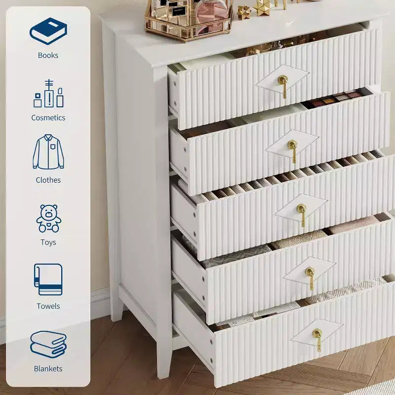 COZONY 42.9 Tall Fluted 5-Drawer Dresser, Modern Wood Chest of Drawers for Bedroom, Storage Organizer Cabinet for Living Room, Hallway