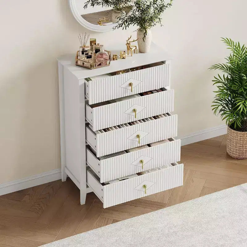 COZONY 42.9 Tall Fluted 5-Drawer Dresser, Modern Wood Chest of Drawers for Bedroom, Storage Organizer Cabinet for Living Room, Hallway