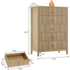 COZONY 42.9 Tall Fluted 5-Drawer Dresser, Modern Wood Chest of Drawers for Bedroom, Storage Organizer Cabinet for Living Room, Hallway