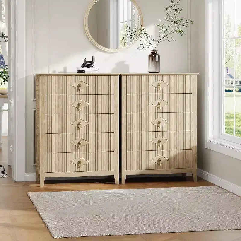 COZONY 42.9 Tall Fluted 5-Drawer Dresser, Modern Wood Chest of Drawers for Bedroom, Storage Organizer Cabinet for Living Room, Hallway