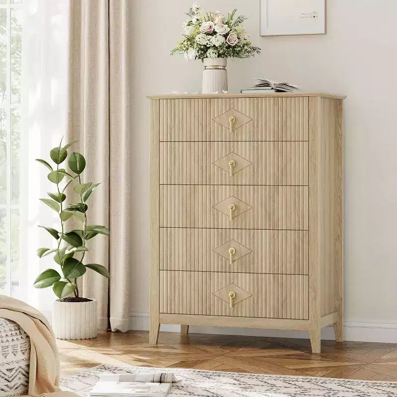 COZONY 42.9 Tall Fluted 5-Drawer Dresser, Modern Wood Chest of Drawers for Bedroom, Storage Organizer Cabinet for Living Room, Hallway