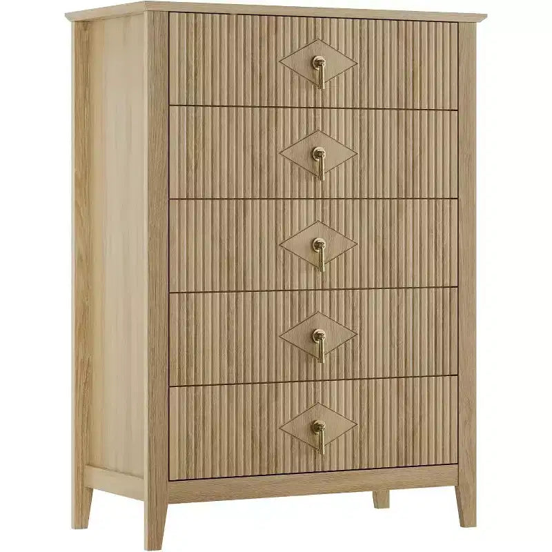 COZONY 42.9 Tall Fluted 5-Drawer Dresser, Modern Wood Chest of Drawers for Bedroom, Storage Organizer Cabinet for Living Room, Hallway