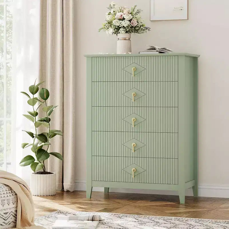 COZONY 42.9 Tall Fluted 5-Drawer Dresser, Modern Wood Chest of Drawers for Bedroom, Storage Organizer Cabinet for Living Room, Hallway