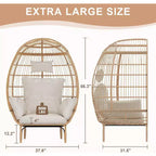 Wicker Egg Chair - Waterproof rattan egg chair with thick seat cushion, hand-woven rattan, galvanized frame, and non-slip feet - for gardens, porches