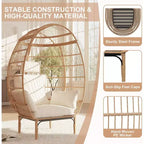 Wicker Egg Chair - Waterproof rattan egg chair with thick seat cushion, hand-woven rattan, galvanized frame, and non-slip feet - for gardens, porches