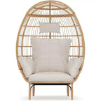Wicker Egg Chair - Waterproof rattan egg chair with thick seat cushion, hand-woven rattan, galvanized frame, and non-slip feet - for gardens, porches