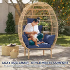Wicker Egg Chair - Waterproof rattan egg chair with thick seat cushion, hand-woven rattan, galvanized frame, and non-slip feet - for gardens, porches