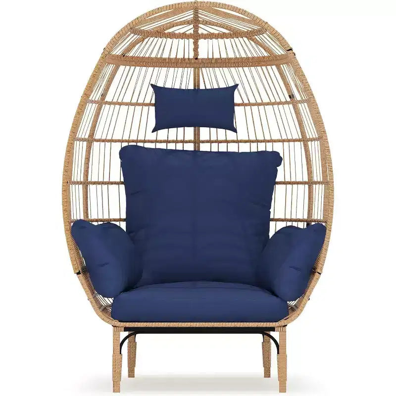 Wicker Egg Chair - Waterproof rattan egg chair with thick seat cushion, hand-woven rattan, galvanized frame, and non-slip feet - for gardens, porches
