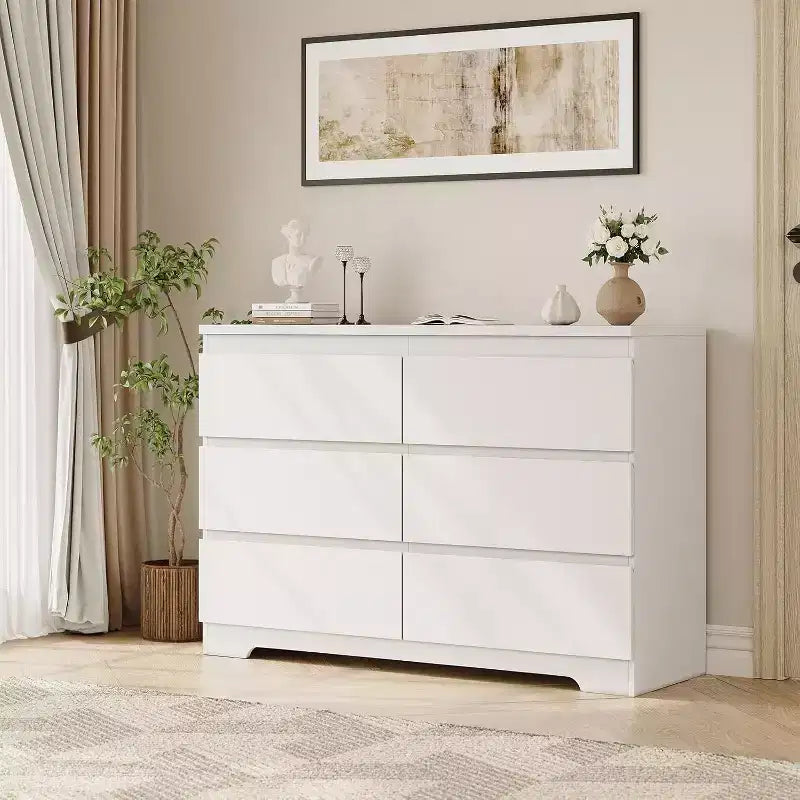 COZONY Modern 6-Drawer Dresser, Contemporary Wood Storage Cabinet, Double Dresser Chest for Bedroom Living Room Entryway