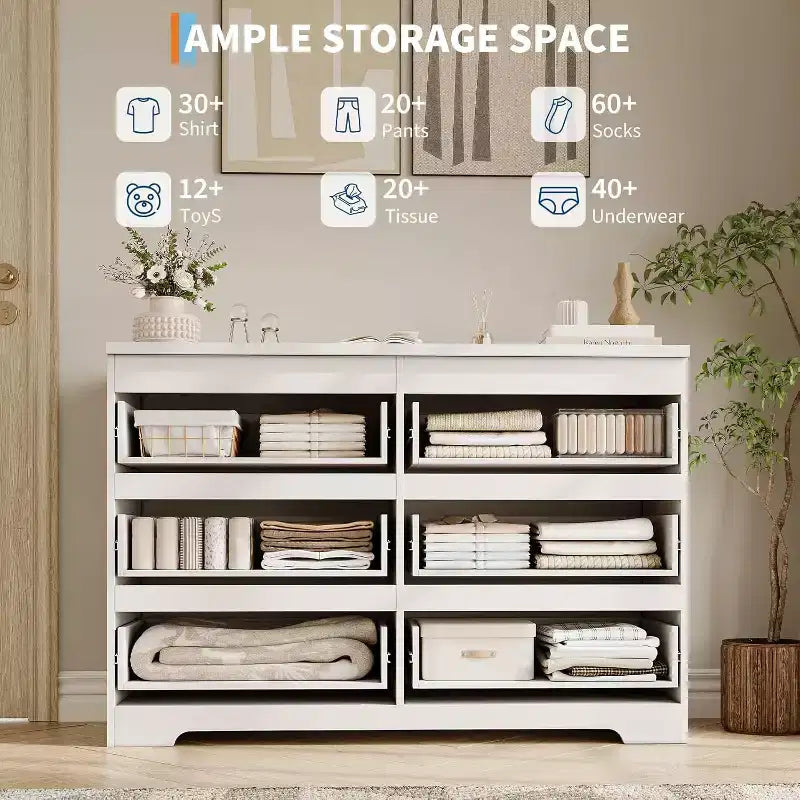COZONY Modern 6-Drawer Dresser, Contemporary Wood Storage Cabinet, Double Dresser Chest for Bedroom Living Room Entryway