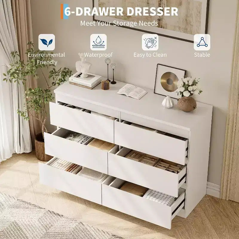 COZONY Modern 6-Drawer Dresser, Contemporary Wood Storage Cabinet, Double Dresser Chest for Bedroom Living Room Entryway