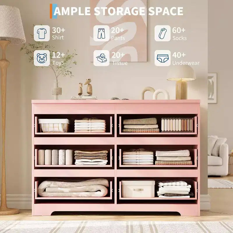 COZONY Modern 6-Drawer Dresser, Contemporary Wood Storage Cabinet, Double Dresser Chest for Bedroom Living Room Entryway