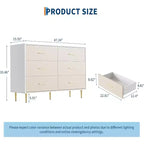 COZONY 6 Drawer White Dresser, Modern Chest of Drawers with Gold Metal Legs and Handles, Fabric Front Wooden Storage Cabinet for Bedroom, Living Room