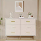 COZONY 6 Drawer White Dresser, Modern Chest of Drawers with Gold Metal Legs and Handles, Fabric Front Wooden Storage Cabinet for Bedroom, Living Room