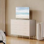 COZONY 6 Drawer White Dresser, Modern Chest of Drawers with Gold Metal Legs and Handles, Fabric Front Wooden Storage Cabinet for Bedroom, Living Room
