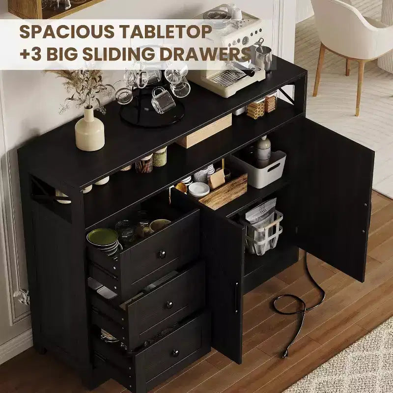 COZONY Farmhouse Sideboard Cabinet with Storage, Buffet Table with Adjustable Shelves, Multi-Functional Kitchen Cabinet for Living Room Dining Room