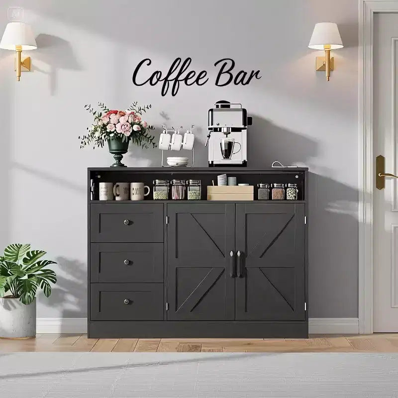 COZONY Farmhouse Sideboard Cabinet with Storage, Buffet Table with Adjustable Shelves, Multi-Functional Kitchen Cabinet for Living Room Dining Room