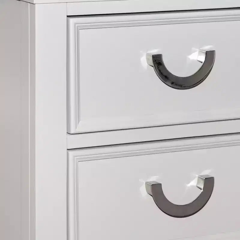 Royal Hampton Nightstand with 2 Drawers, Chrome Metal, White Wood