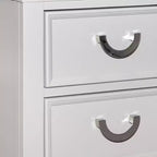 Royal Hampton Nightstand with 2 Drawers, Chrome Metal, White Wood