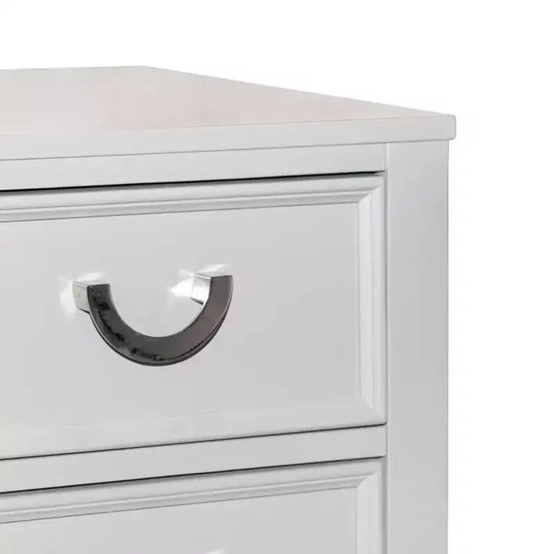 Royal Hampton Nightstand with 2 Drawers, Chrome Metal, White Wood
