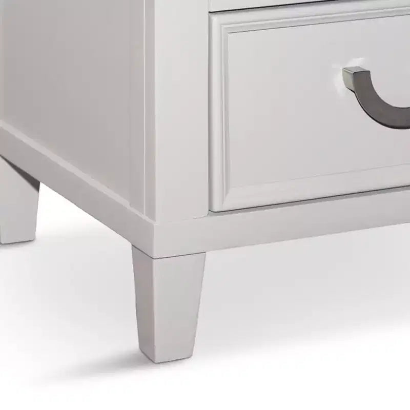 Royal Hampton Nightstand with 2 Drawers, Chrome Metal, White Wood