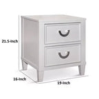 Royal Hampton Nightstand with 2 Drawers, Chrome Metal, White Wood