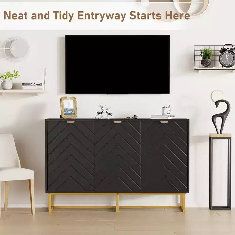 31.5 Sideboard Buffet Cabinet, Wood Entryway Coffee Bar Cabinet with Metal Legs, Credenza Console Table, Floor Cupboard Cabinet for Living Room