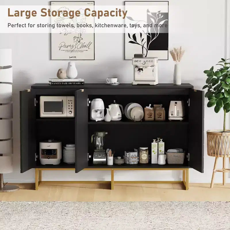 31.5 Sideboard Buffet Cabinet, Wood Entryway Coffee Bar Cabinet with Metal Legs, Credenza Console Table, Floor Cupboard Cabinet for Living Room