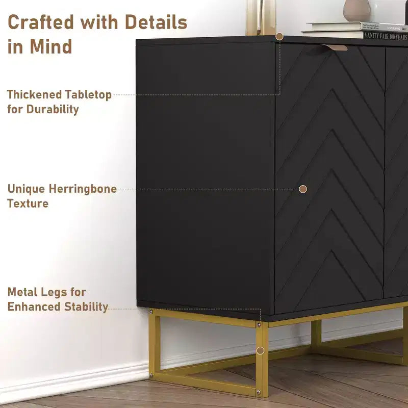 31.5 Sideboard Buffet Cabinet, Wood Entryway Coffee Bar Cabinet with Metal Legs, Credenza Console Table, Floor Cupboard Cabinet for Living Room