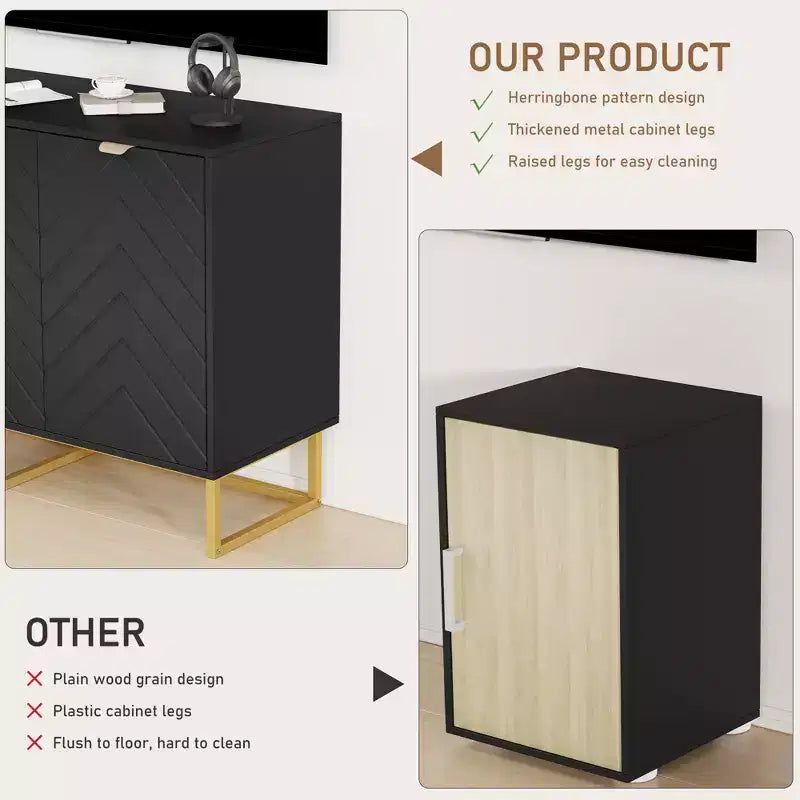 31.5 Sideboard Buffet Cabinet, Wood Entryway Coffee Bar Cabinet with Metal Legs, Credenza Console Table, Floor Cupboard Cabinet for Living Room