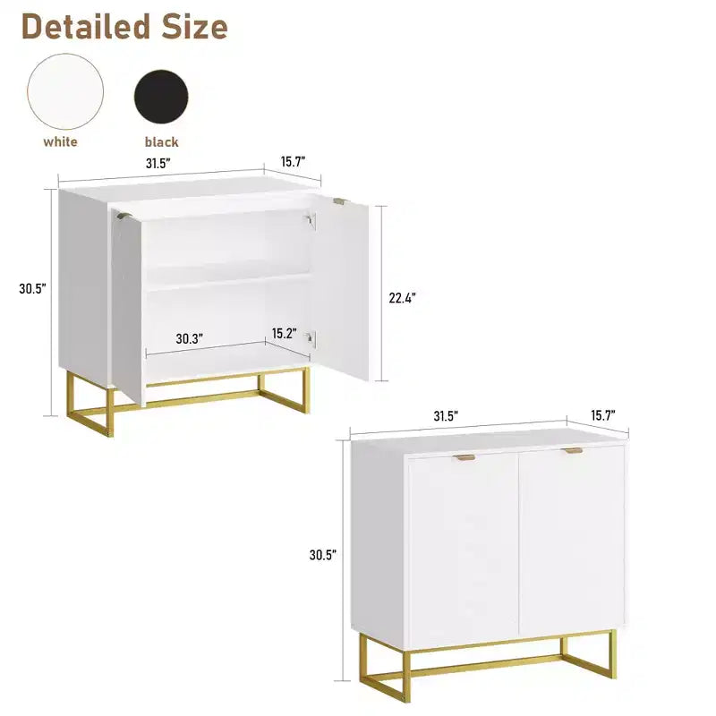 31.5 Sideboard Buffet Cabinet, Wood Entryway Coffee Bar Cabinet with Metal Legs, Credenza Console Table, Floor Cupboard Cabinet for Living Room