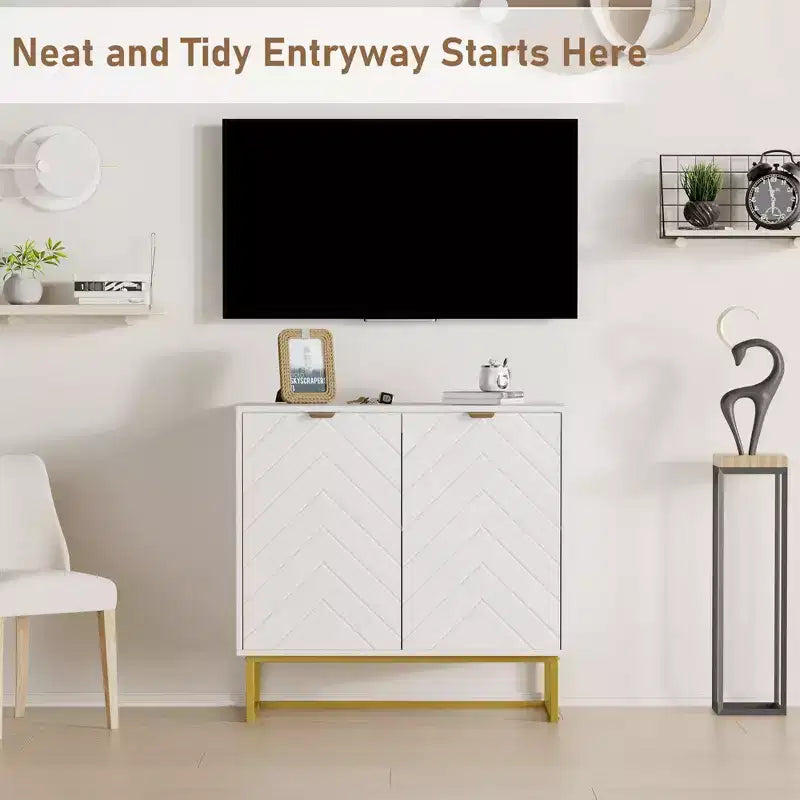31.5 Sideboard Buffet Cabinet, Wood Entryway Coffee Bar Cabinet with Metal Legs, Credenza Console Table, Floor Cupboard Cabinet for Living Room