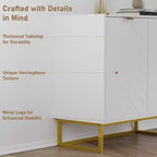 31.5 Sideboard Buffet Cabinet, Wood Entryway Coffee Bar Cabinet with Metal Legs, Credenza Console Table, Floor Cupboard Cabinet for Living Room