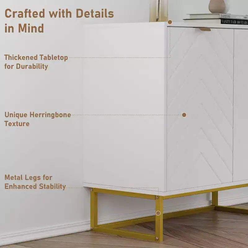31.5 Sideboard Buffet Cabinet, Wood Entryway Coffee Bar Cabinet with Metal Legs, Credenza Console Table, Floor Cupboard Cabinet for Living Room
