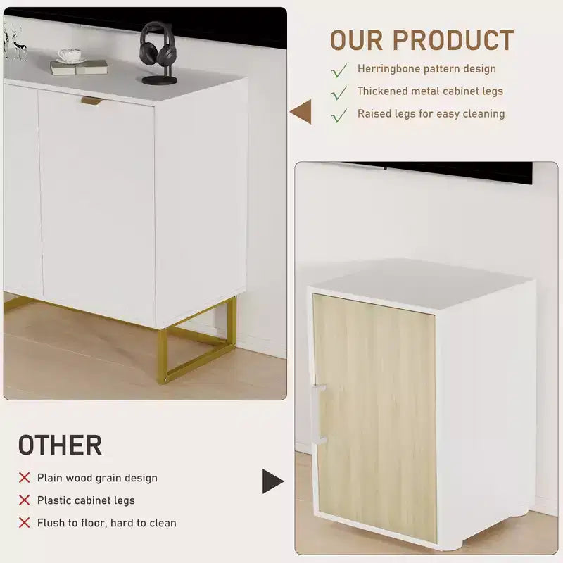 31.5 Sideboard Buffet Cabinet, Wood Entryway Coffee Bar Cabinet with Metal Legs, Credenza Console Table, Floor Cupboard Cabinet for Living Room